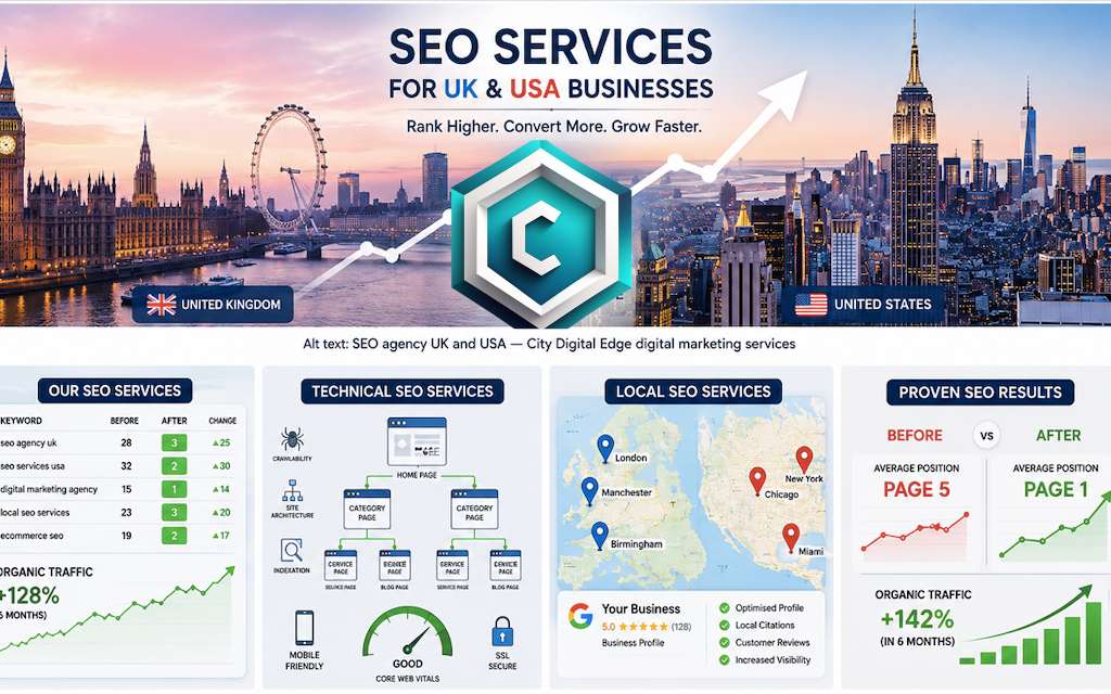 SEO services for UK and USA Businesses— keyword ranking improvements by CDE Agency